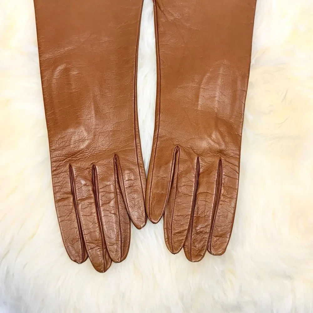 NWT Charter Club Leather Gloves Light Brown with Silk Lining Women's 7,5 Vintage